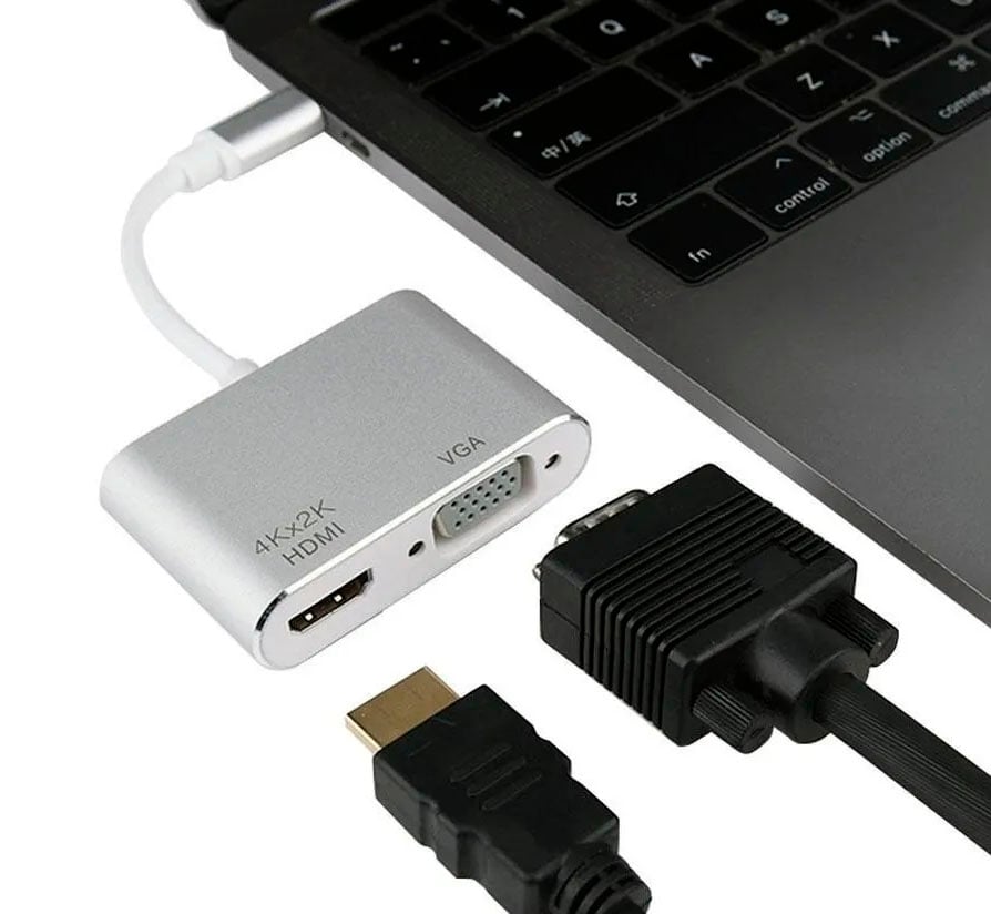ADAPTADOR USB TIPO C A VGA Y HDMI 2 EN 1 4K - 3