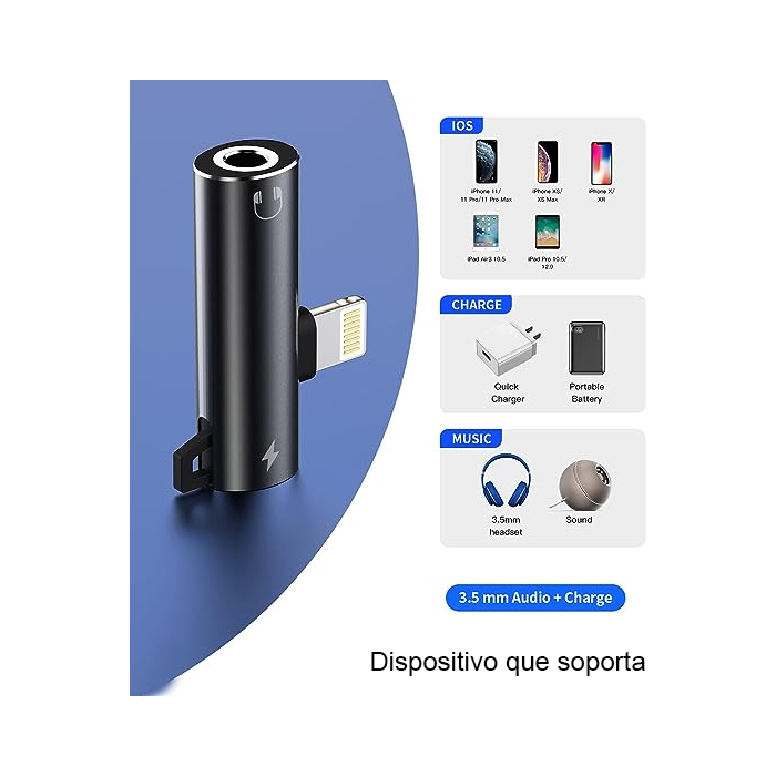 ADAPTADOR LIGHTNING PARA IPHONE A JACK 3.5MM PARA AUDIFONOS - 3