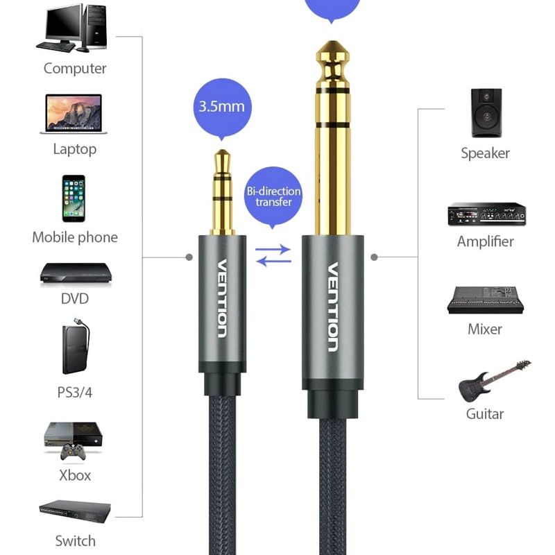 CABLE AUDIO JACK 3,5MM A JACK 6,35MM - 6