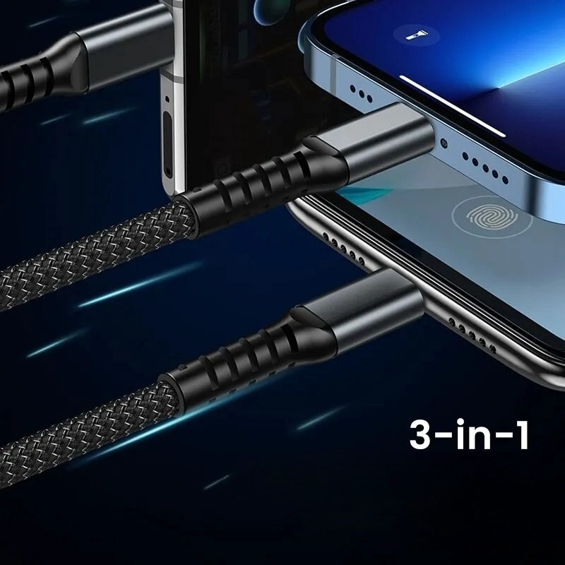 CABLE DE CARGA RAPIDA 3EN1 USB-C PARA ANDROID/IOS 1.2M - 4