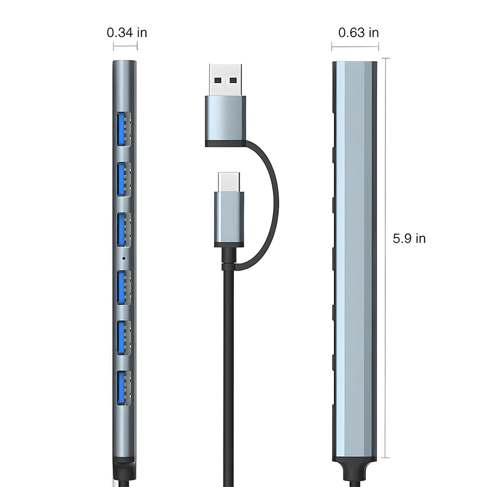 HUB ALARGADOR USB C A 7 PUERTOS USB 3.0 ALTA VELOCIDAD 5GBS - 3