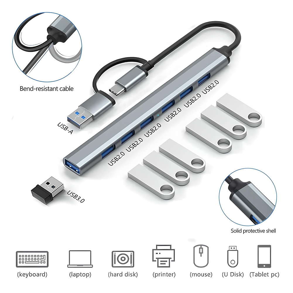 HUB ALARGADOR USB C A 7 PUERTOS USB 3.0 ALTA VELOCIDAD 5GBS - 4