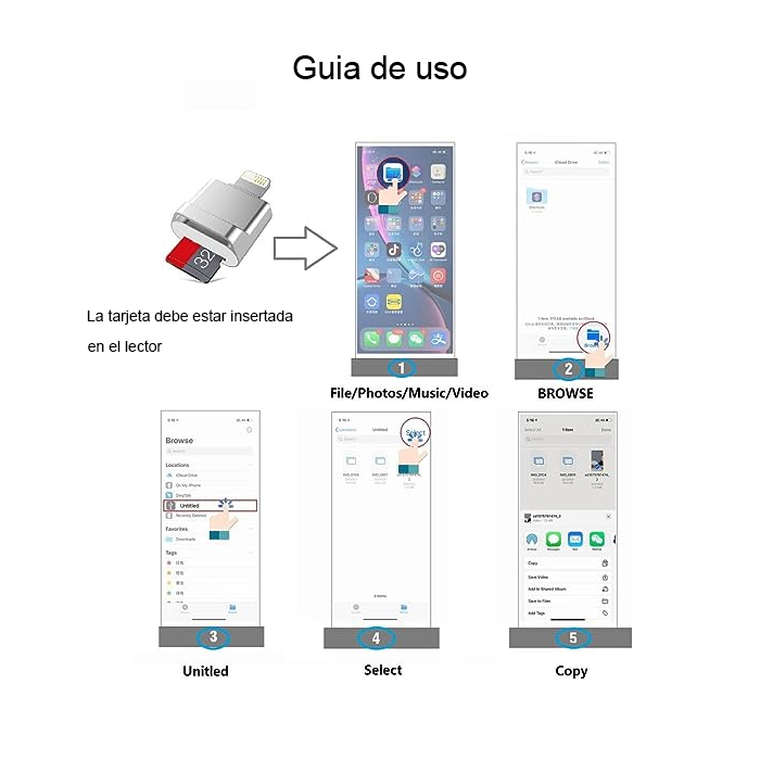 ADAPTADOR LECTOR TARJETA MICRO SD A LIGTHNING PARA IPHONE APPLE - 4