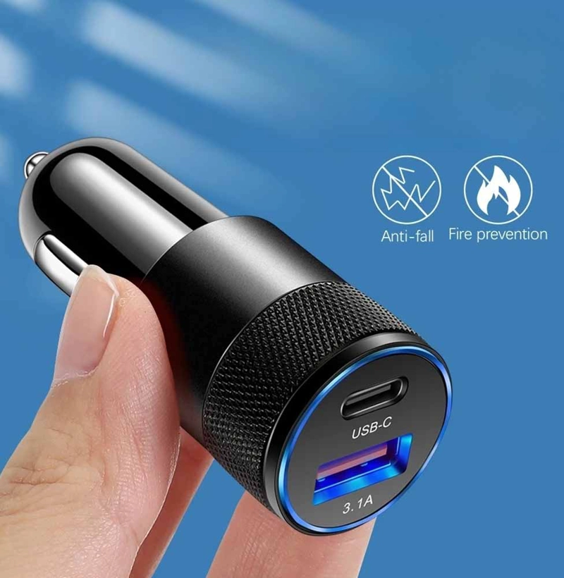 CARGADOR AUTO CARGA RAPIDA DUAL USB + TIPO C 18W - 3