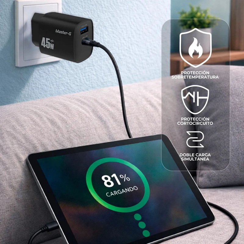 CARGADOR SUPER RAPIDO 45W CARGA RAPIDA + CABLE USB-C - 5