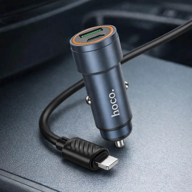 CARGADOR AUTO HOCO Z57A DOBLE PUERTO USB-C CABLE PARA LIGHTNING - 4