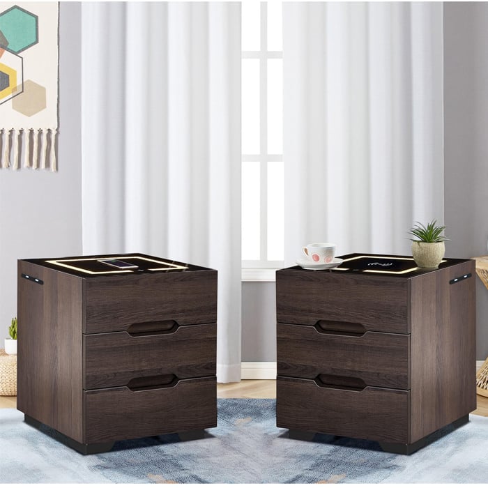 PAR DE VELADORES mesa de noche INTELIGENTE con luz USB Cargador Inalámbrico - 1