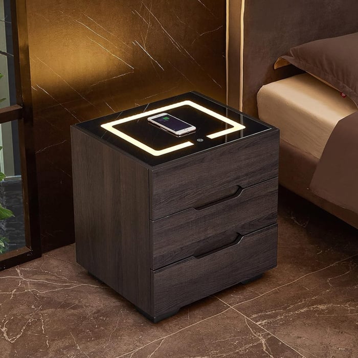 PAR DE VELADORES mesa de noche INTELIGENTE con luz USB Cargador Inalámbrico - 4