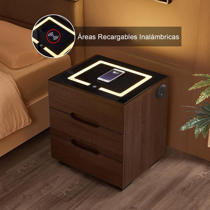 PAR DE VELADORES mesa de noche INTELIGENTE con luz USB Cargador Inalámbrico - 5