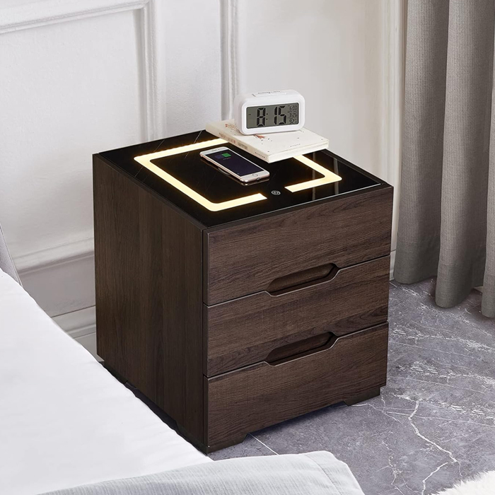 PAR DE VELADORES mesa de noche INTELIGENTE con luz USB Cargador Inalámbrico - 6