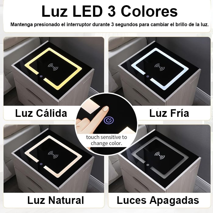 PAR DE VELADORES mesa de noche INTELIGENTE con luz USB Cargador Inalámbrico - 7