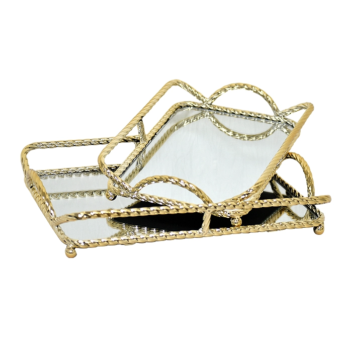 SET BANDEJAS MIRROR GOLD 2 PIEZAS - 2