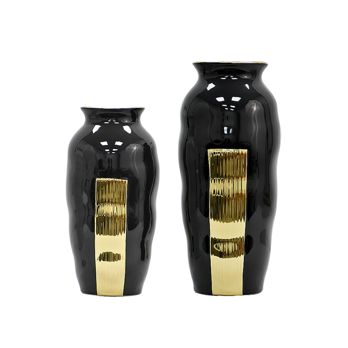 FLORERO CERAMICA NEGRO DORADO L - 3