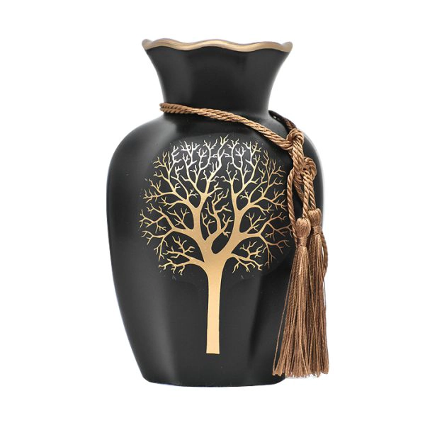 SET FLOREROS Y PLATO DECORATIVO NEGRO - 2
