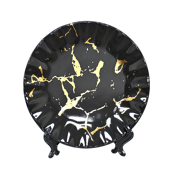 SET FLOREROS Y PLATO DECORATIVO NEGRO DORADO XL - 4