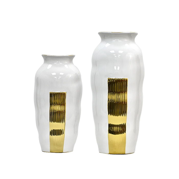 FLORERO CERAMICA BLANCO DORADO L - 1