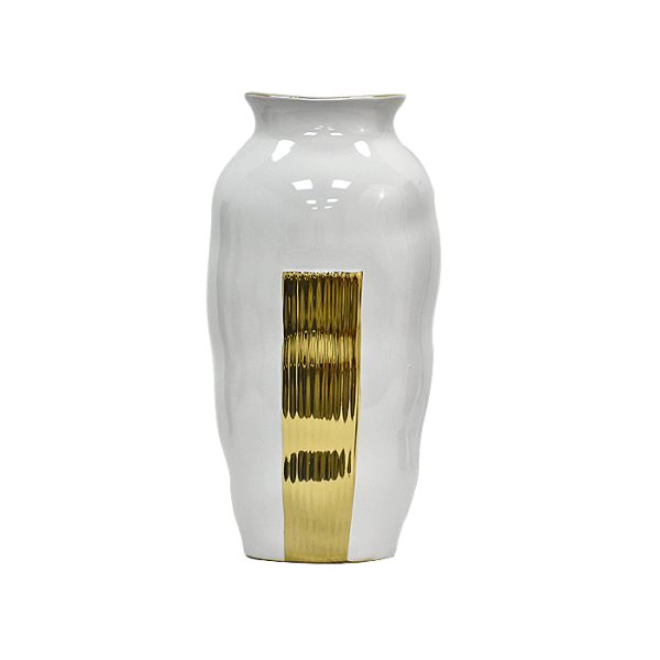 FLORERO CERAMICA BLANCO DORADO L - 2