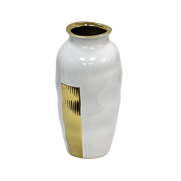 FLORERO CERAMICA BLANCO DORADO L - 3