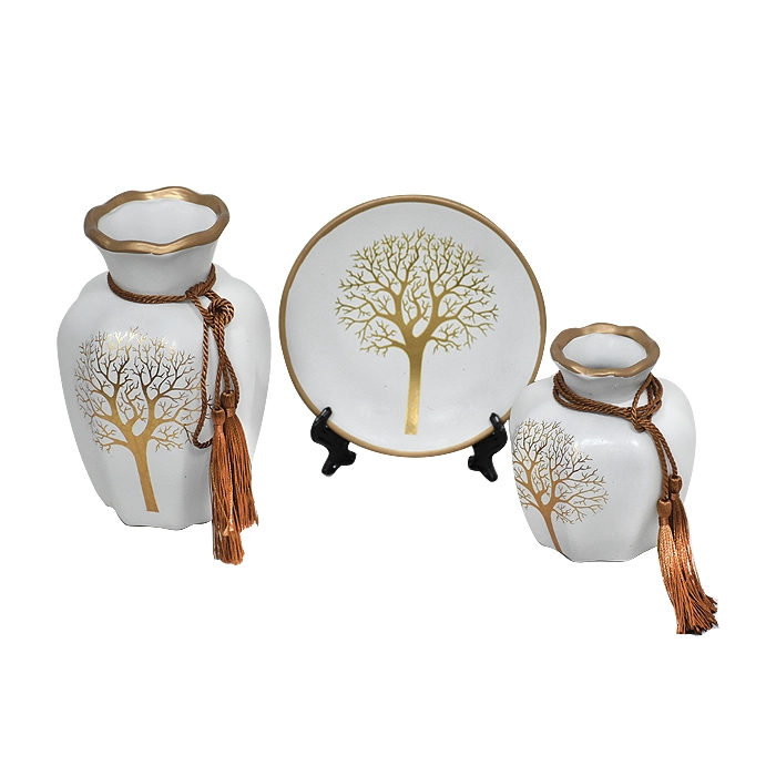 SET FLOREROS Y PLATO DECORATIVO BLANCO - 1