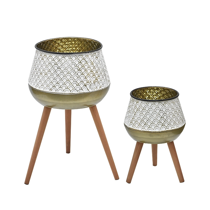 SET 2 MACETEROS WHITE BASE MADERA - 1