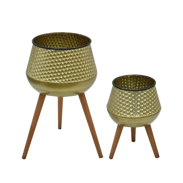 SET 2 MACETEROS GOLD BASE MADERA - 1