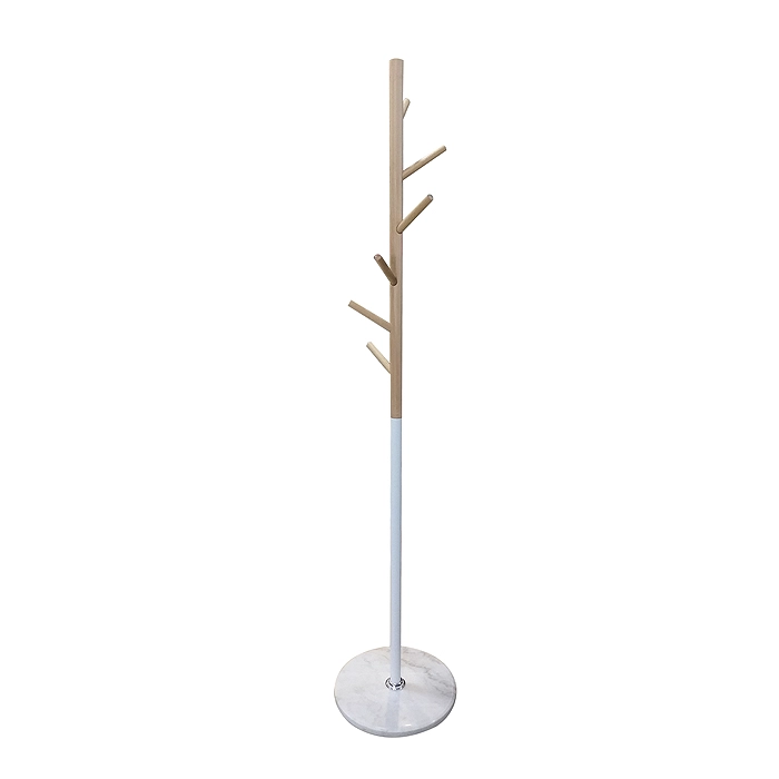 PERCHERO MADERA BLANCO CON BASE MARMOL - 1
