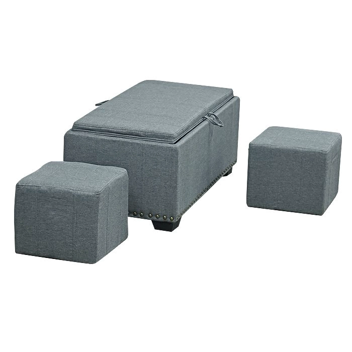 BANQUETA + 2 POUFF GREY, mesa de centro - 2