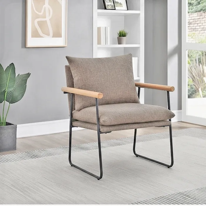 POLTRONA SITIAL 1 CUERPO BEIGE TELA METAL Y MADERA METALWOOD - 1
