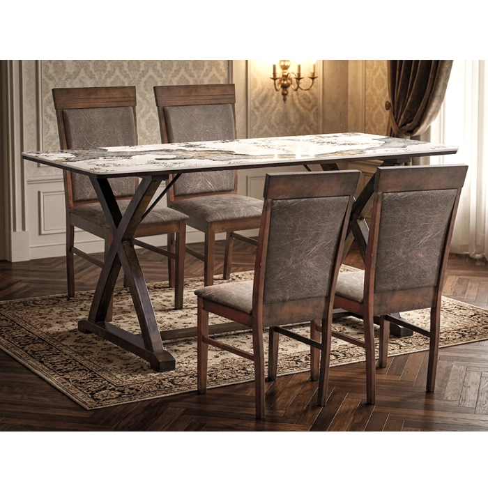 JUEGO DE COMEDOR STONE BROWN 4 SILLAS FLORENCIA OLD LEATHER - 1