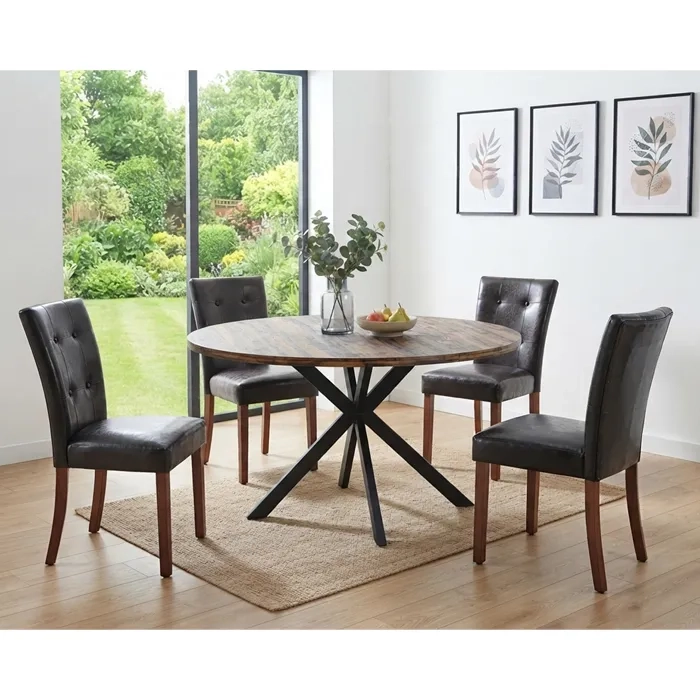 JUEGO DE COMEDOR TIMBER CIRCULAR 120 MT 4 SILLAS TIMBER BLACK - 1