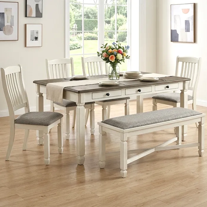 JUEGO DE COMEDOR 4 SILLAS 1 BANQUETA VERMONT WHITE - 1