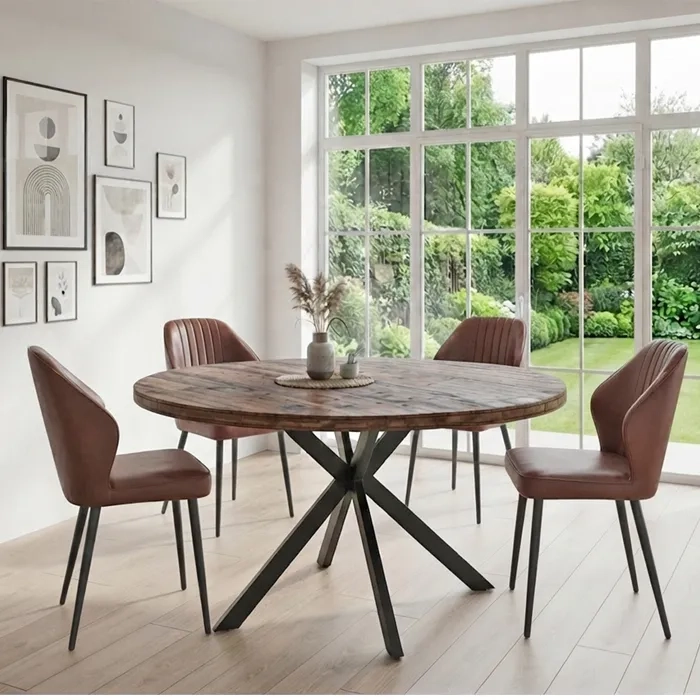 JUEGO DE COMEDOR TIMBER CIRCULAR 120 MT 4 SILLAS NEW VITA BROWN - 1