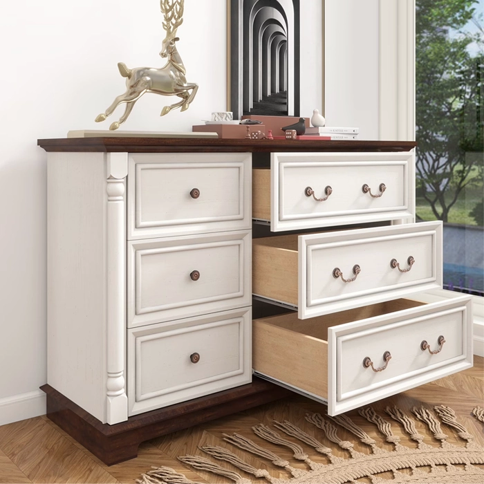 COMODA CAJONERA BEIGE WALNUT 6 CAJONES 1,2MTS - 1