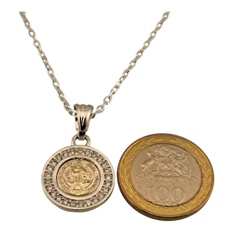 COLGANTE MEDALLA SAN BENITO CON CIRCONES EN PLATA ITALIANA 925 CON CADENA - 4
