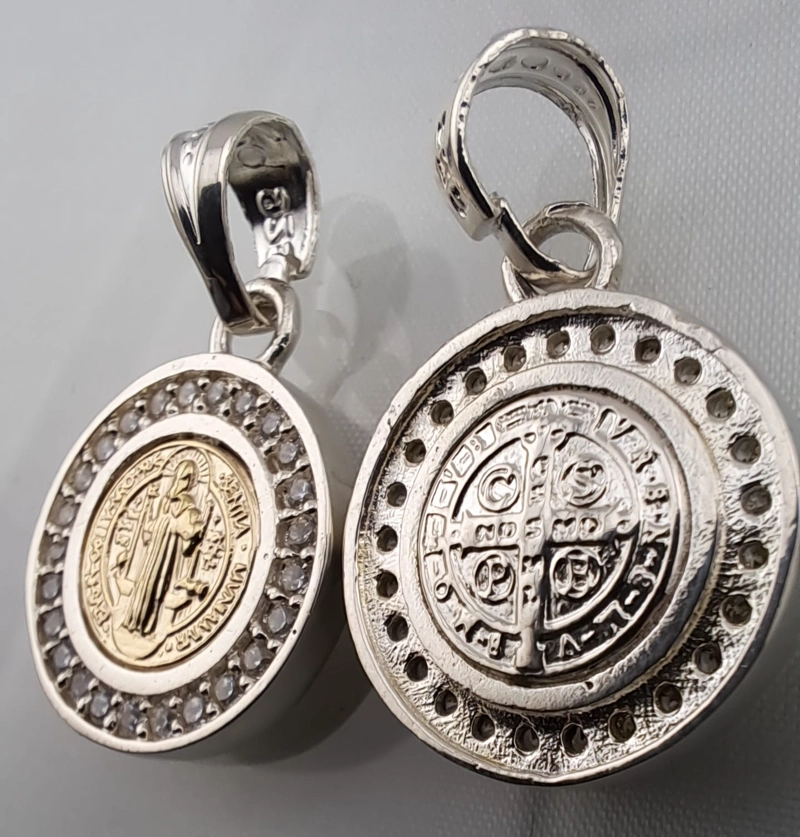 COLGANTE MEDALLA SAN BENITO CON CIRCONES EN PLATA ITALIANA 925 CON CADENA - 5