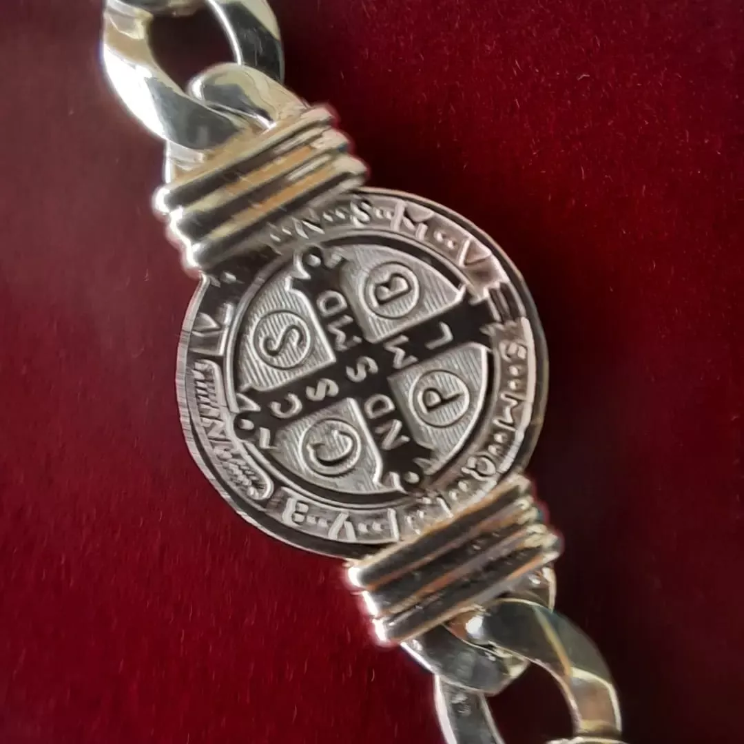 PULSERA SAN BENITO EN PLATA ITALIANA 925 GRUESA PARA HOMBRE - 3