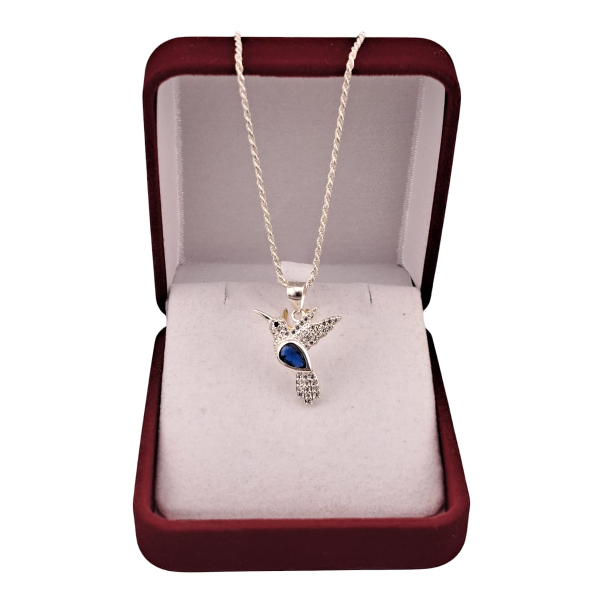 COLGANTE COLIBRI CON CADENA EN PLATA ITALIANA 925 Y CRISTALES - 1