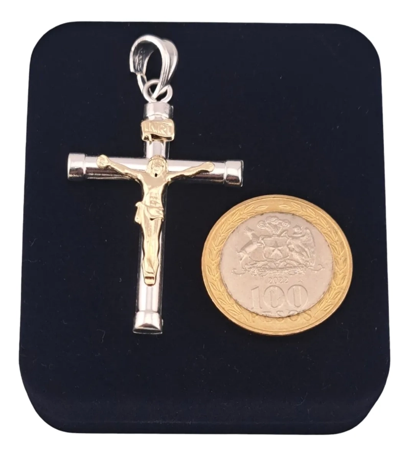 COLGANTE DIJE CRUCIFIJO O CRISTO DE PLATA CON BAÑO DE ORO - 1