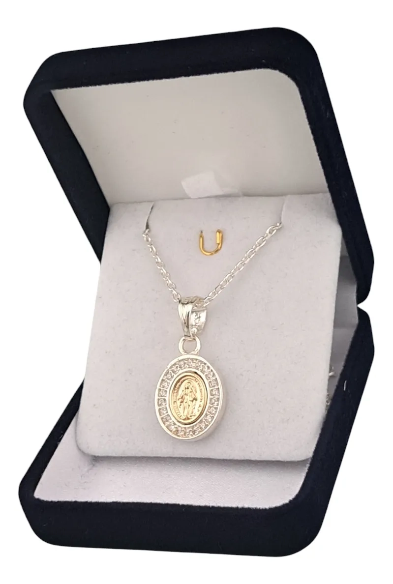 MEDALLA VIRGEN DE LOS RAYOS PLATA 925 Y ORO 14K CON ZIRCONES - 1