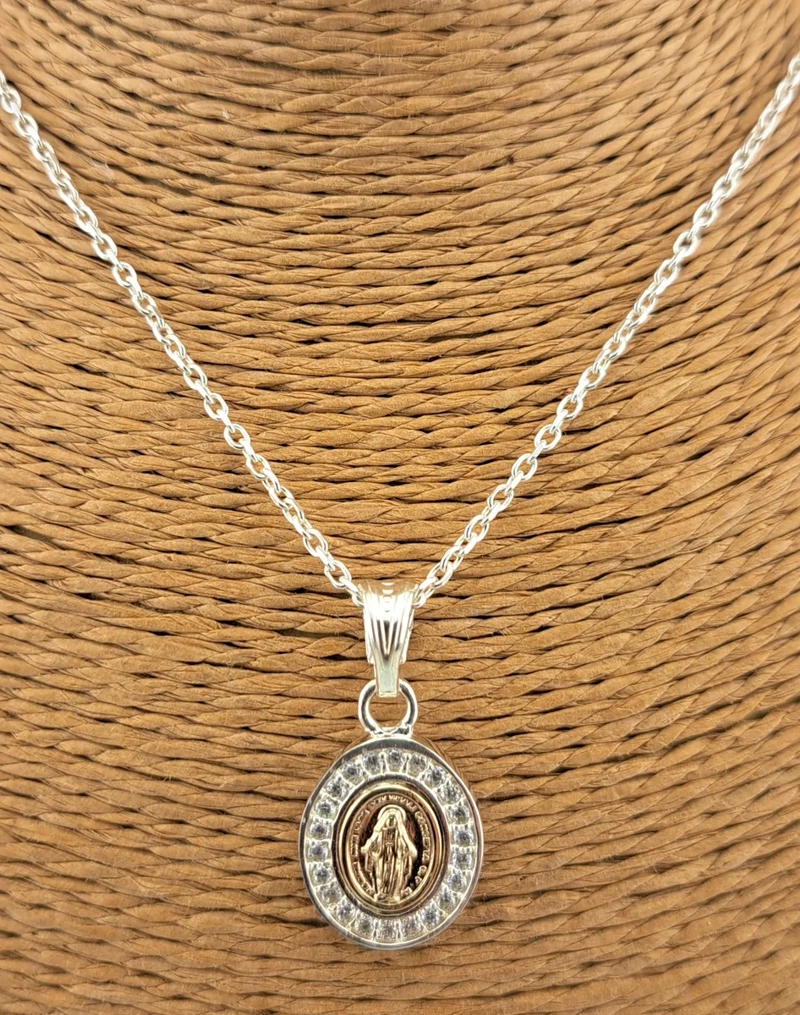 MEDALLA VIRGEN DE LOS RAYOS PLATA 925 Y ORO 14K CON ZIRCONES - 2