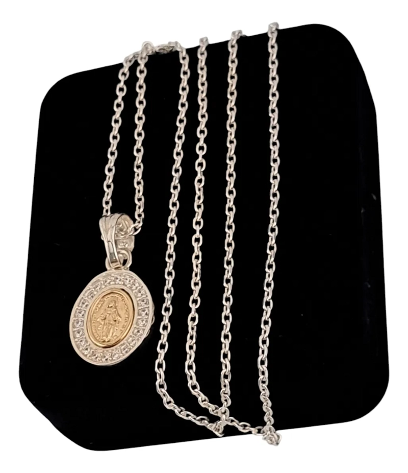 MEDALLA VIRGEN DE LOS RAYOS PLATA 925 Y ORO 14K CON ZIRCONES - 3