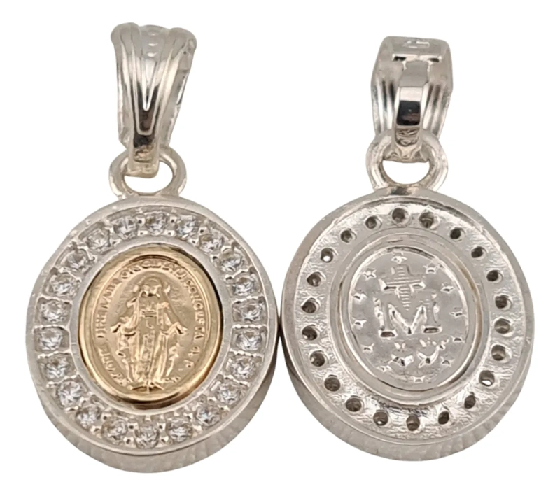 MEDALLA VIRGEN DE LOS RAYOS PLATA 925 Y ORO 14K CON ZIRCONES - 4