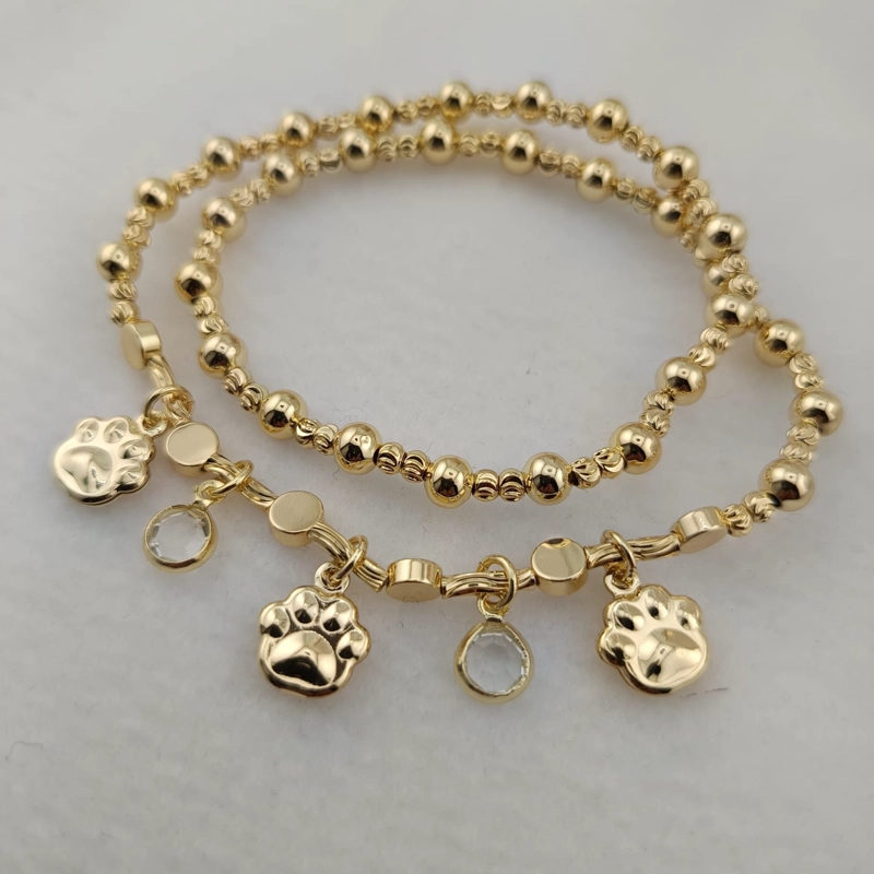 PULSERA ESFERAS ELASTICADA BAÑO DE ORO - 2