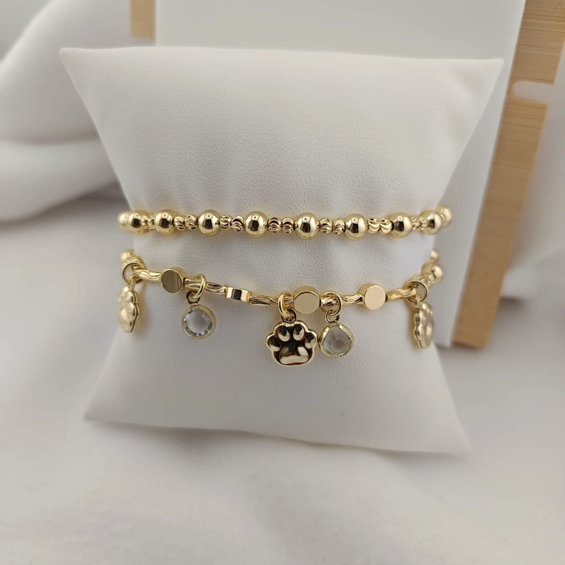 PULSERA ESFERAS ELASTICADA BAÑO DE ORO - 3