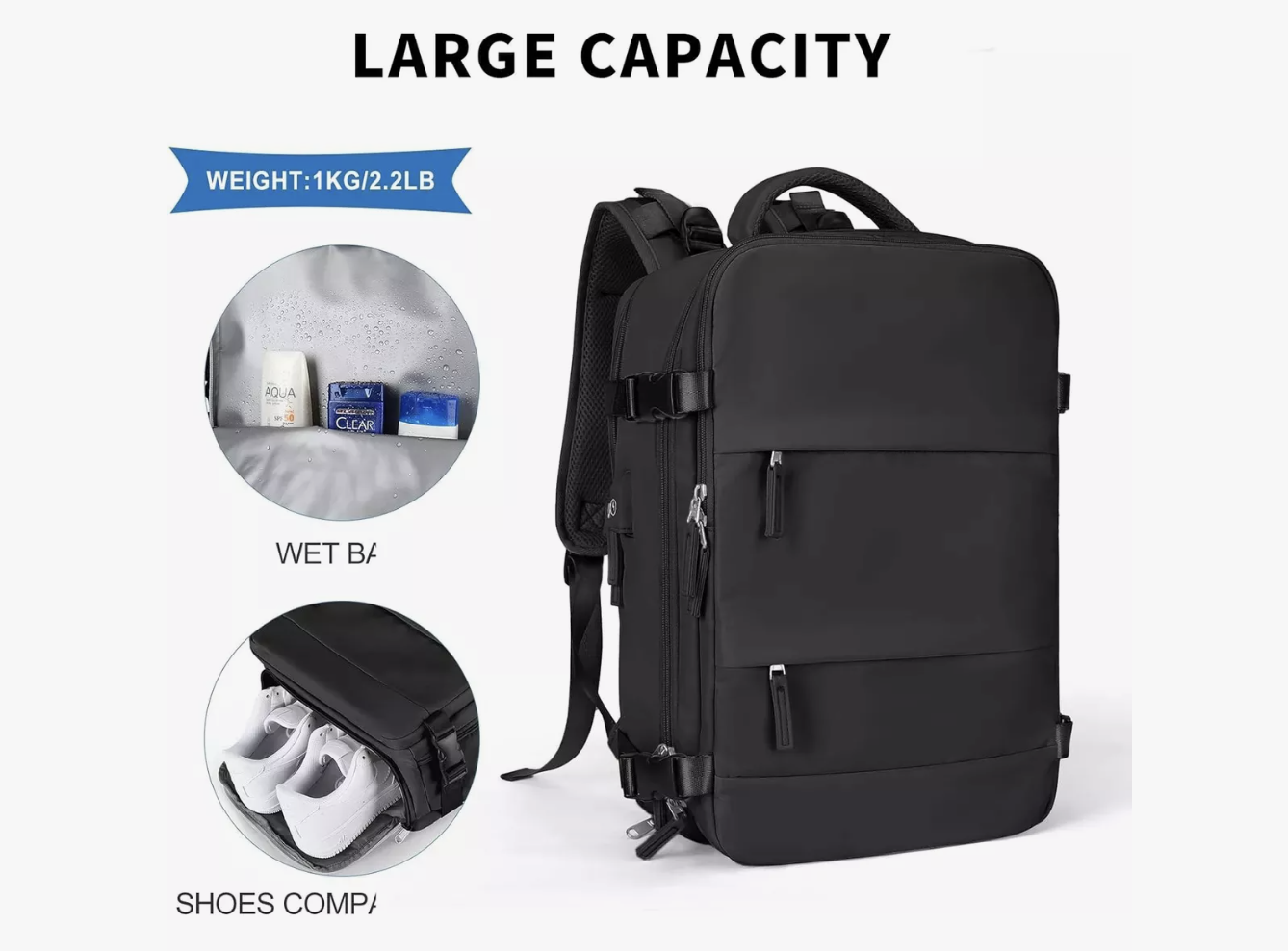 MOCHILAS DE VIAJE GRANDES, MOCHILAS DE VIAJE MULTIFUNCIONALE COR NEGRO - 2