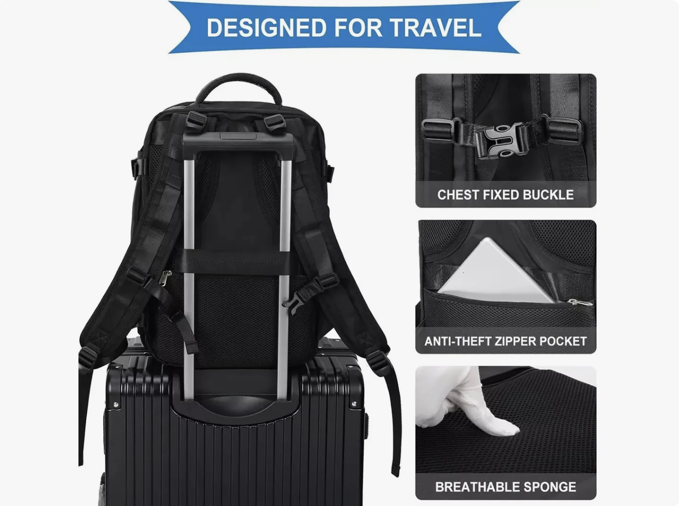 MOCHILAS DE VIAJE GRANDES, MOCHILAS DE VIAJE MULTIFUNCIONALE COR NEGRO - 3