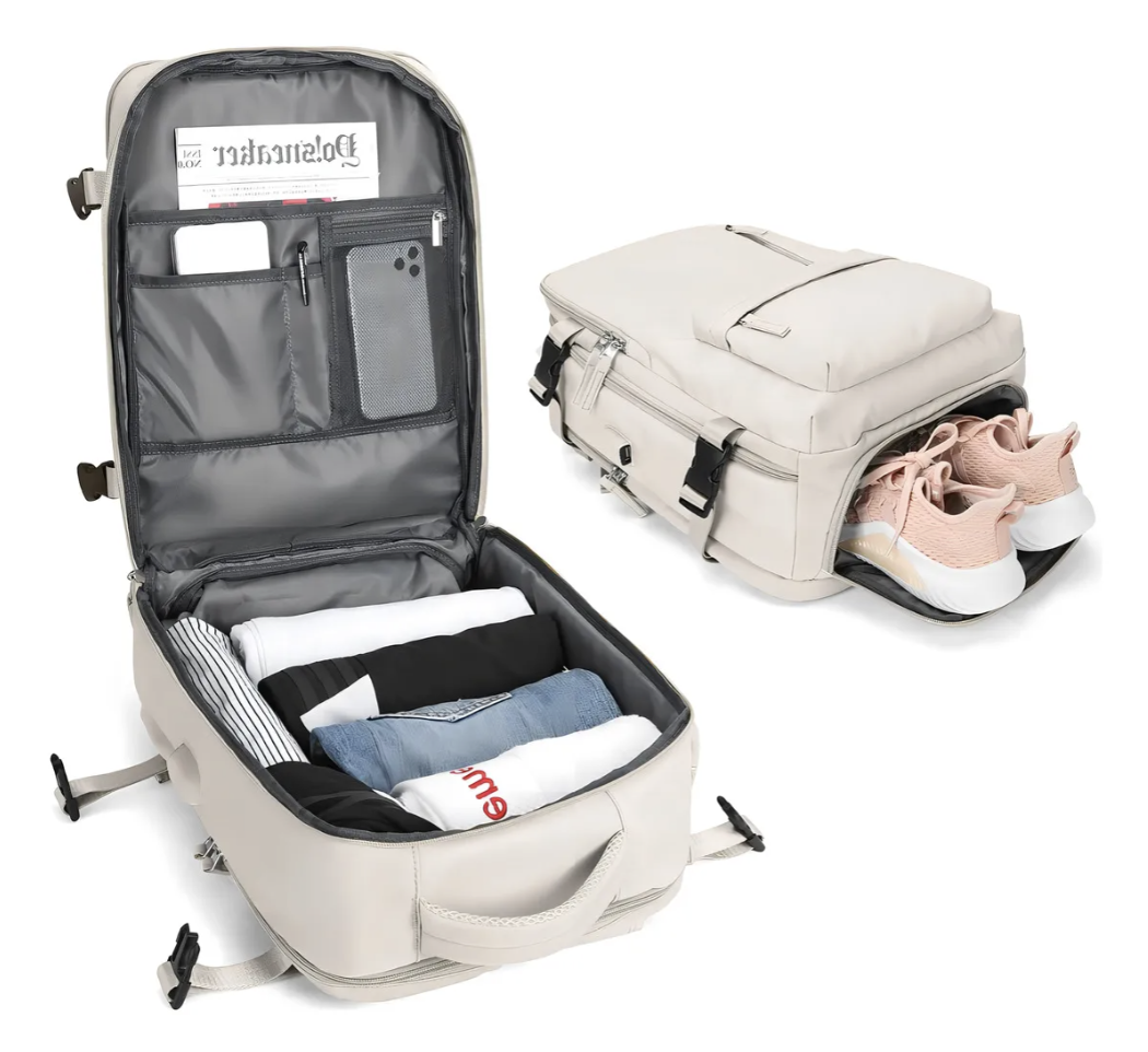MOCHILA VIAJE GENÉRICA LARGE TRAVEL BACKPACK COLOR BEIGE DISEÑO LISA - 1