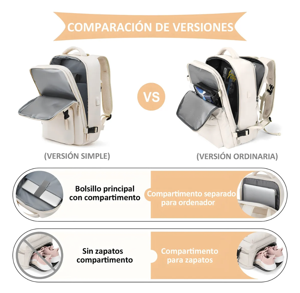 MOCHILA VIAJE GENÉRICA LARGE TRAVEL BACKPACK COLOR BEIGE DISEÑO LISA - 4