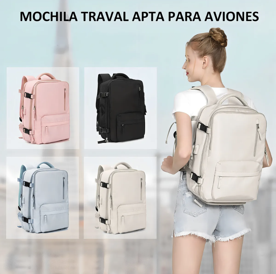 MOCHILA VIAJE GENÉRICA LARGE TRAVEL BACKPACK COLOR BEIGE DISEÑO LISA - 8
