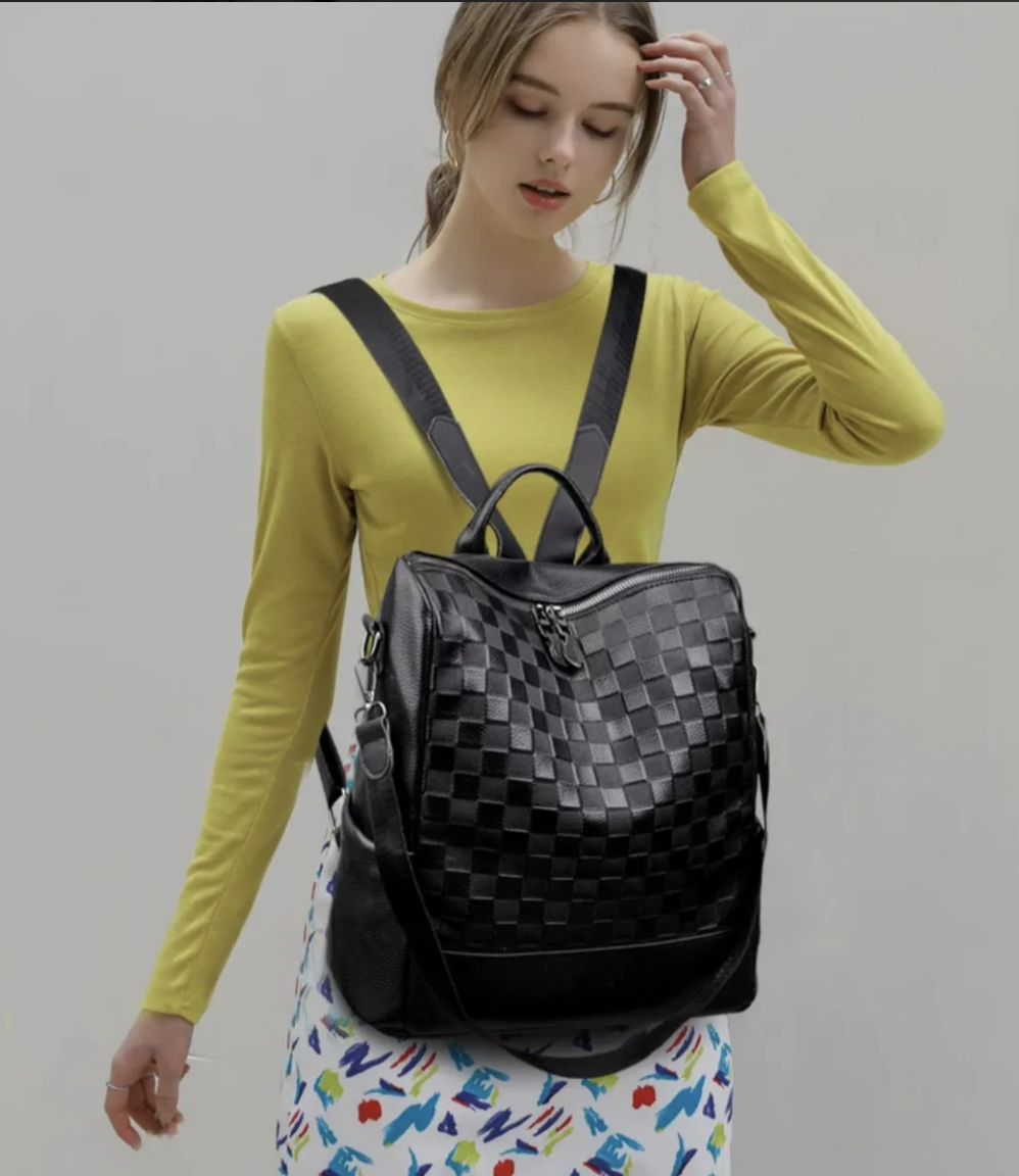 MOCHILA URBAN CUERO MUJER A LA MODA MULTIUSO 15L COLOR NEGRO - 3